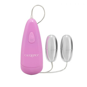A photo of the Pocket Exotics Waterproof Double Silver Bullets - Pink A photo of the Pocket Exotics Waterproof Double Silver Bullets - Pink