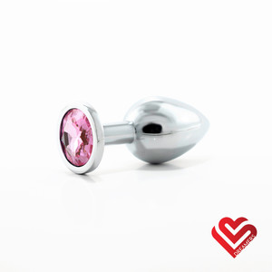 A photo of the Dreamers Signature Stainless Steel Anal Plug with Pink Diamond - Large A photo of the Dreamers Signature Stainless Steel Anal Plug with Pink Diamond - Large