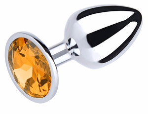 A photo of the Dreamers Signature Stainless Steel Anal Plug with Yellow Diamond - Medium A photo of the Dreamers Signature Stainless Steel Anal Plug with Yellow Diamond - Medium