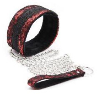 Plush Lace Collar & Leash w/Metal Chain - Red