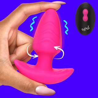 10X Rotating & Vibrating Silicone Butt Plug w/ Remote - Pink