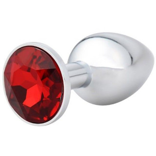 A photo of the Dreamers Signature Stainless Steel Anal Plug with Red Diamond, Medium