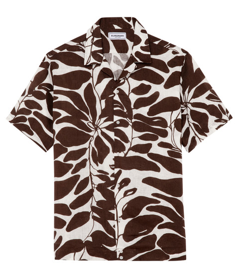 Leaves print linen shirt -Chocolate -AMADEO