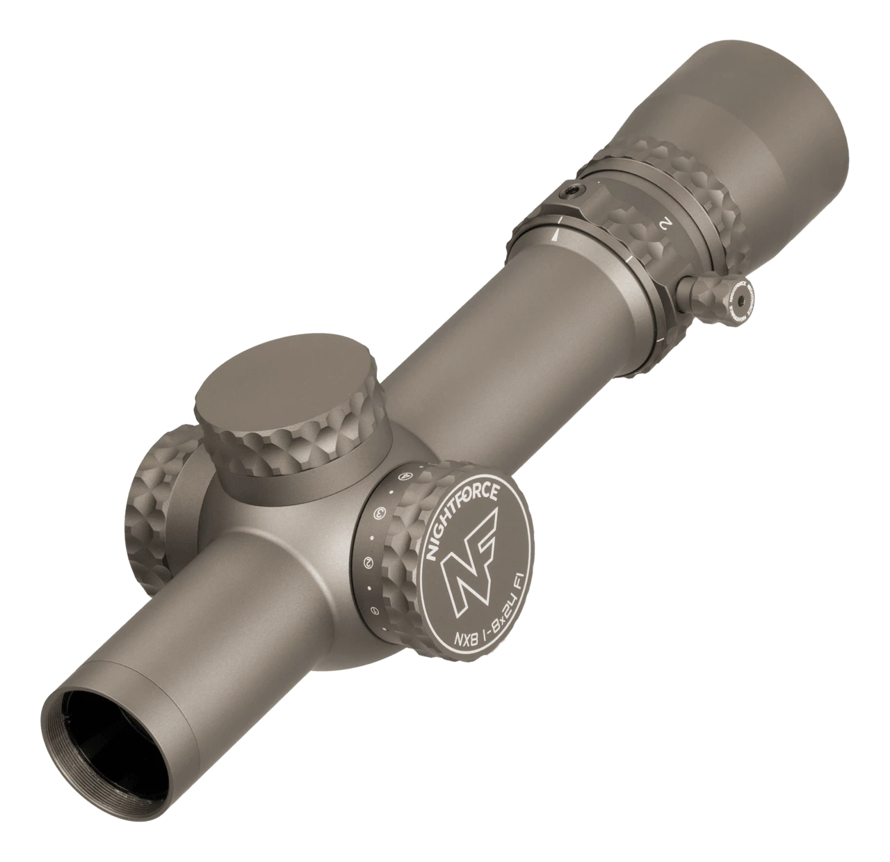 Nightforce NX8 1-8×24 F1 Capped Riflescope — official Nightforce product photograph