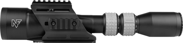 Nightforce CFS 6–36×50 F1 spotting scope with accessory cage fitted