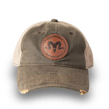 NF  Leather Ram Patch Distressed Dad Hat