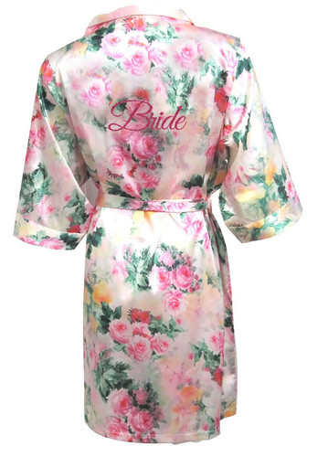 Pastel Floral Satin Bridal Party Robes with Glitter Print