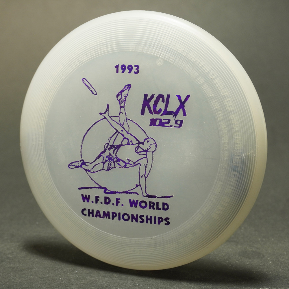 Wham-O Mini Frisbee (C/D mold) Clear Plastic 1993 WFDF World Championships Purple Shatter