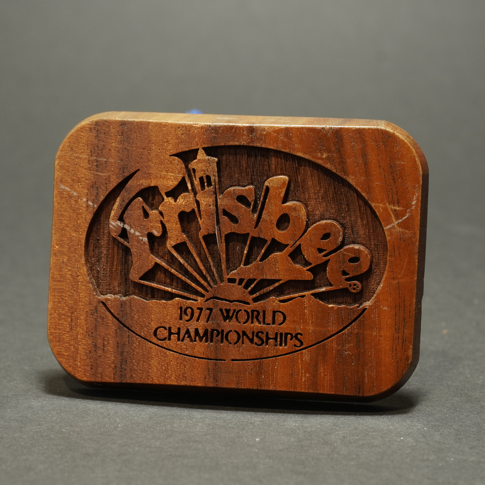 Wham-O Belt Buckle - Wood 1977 World Frisbee