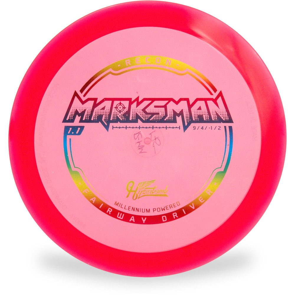 Hyzer Bomb RECON MARKSMAN Driver Golf Disc Pink w/ Rainbow Foil Front View