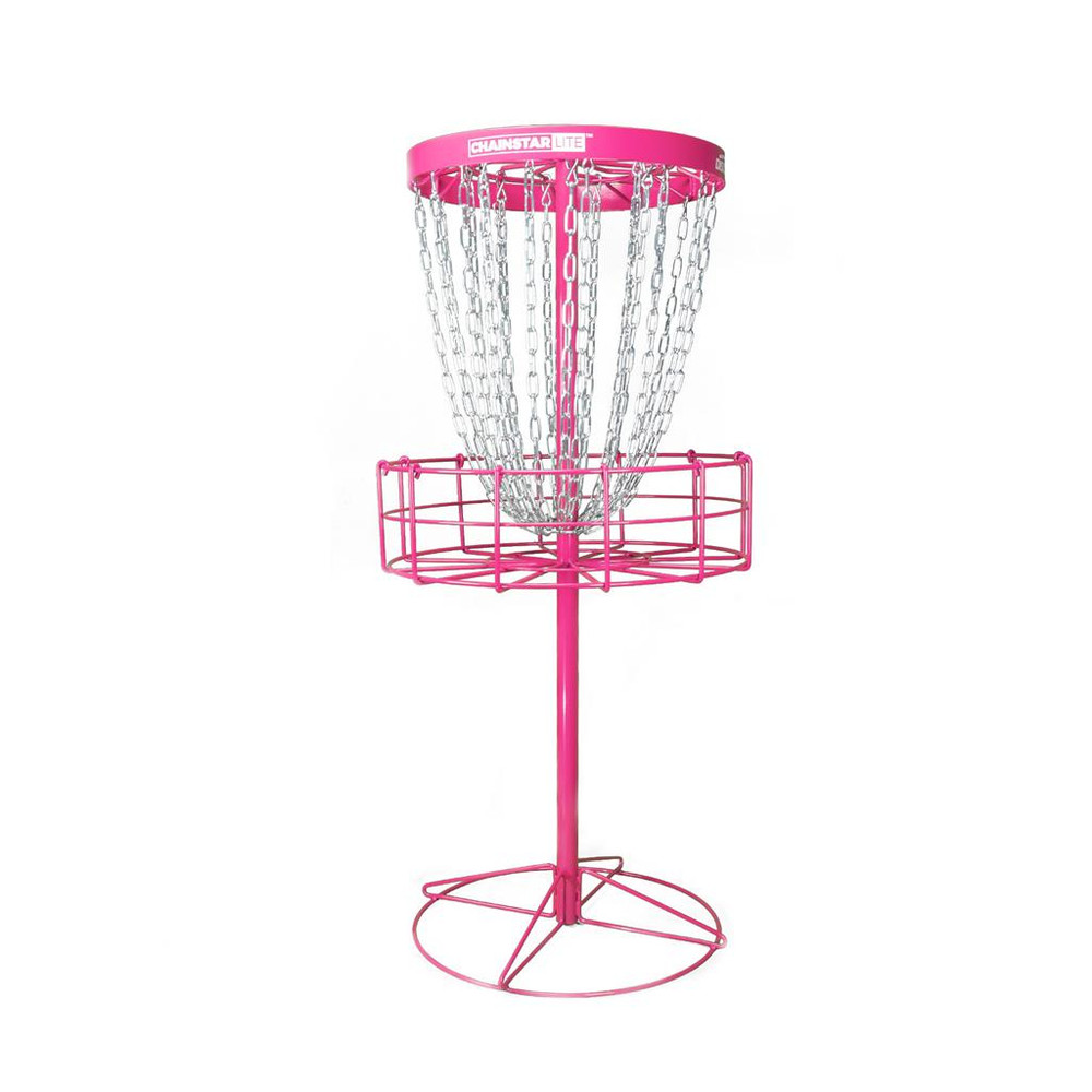 Discraft CHAINSTAR LITE Basket for Disc Golf - pink version - shows entire basket with portable base