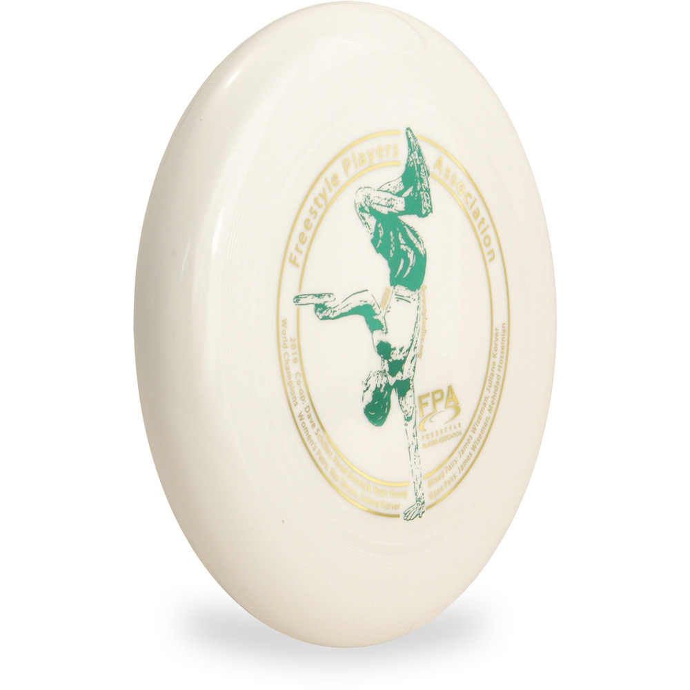 WHAM-O 100 MOLD FRISBEE - Custom FPA 2020 Design White Angled Top View