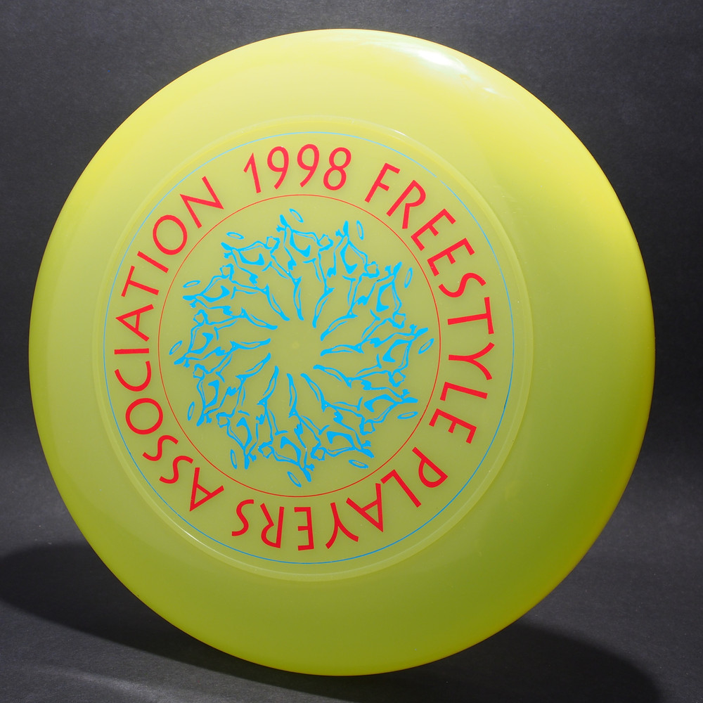 1998 FPA Tour Disc Bright Yellow w/ Metallic Blue and Metallic Red Text