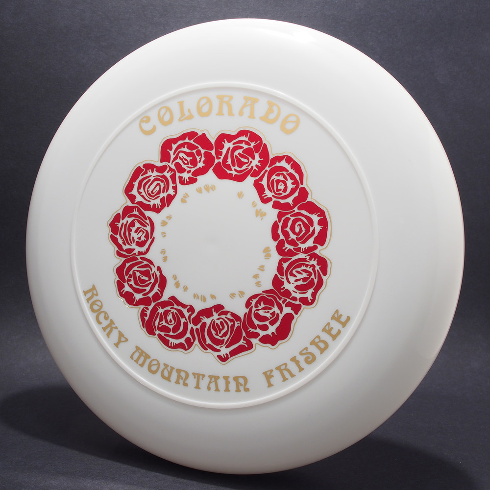 Sky-Styler 82 Colorado Rocky Mountain Frisbee White w/ Metallic Red and Gold - NT - Top View