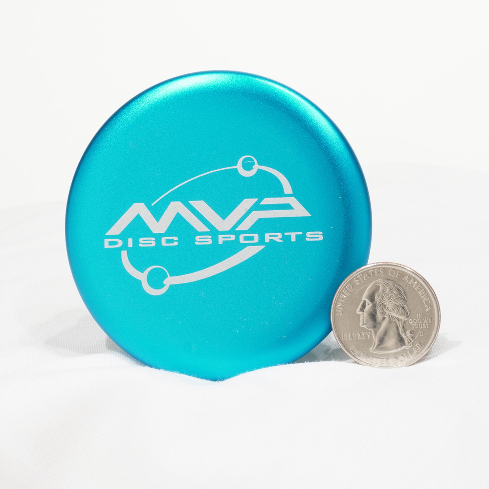 MVP Metal Micro Mini Driver Marker Blue Top View w/ quarter comparison