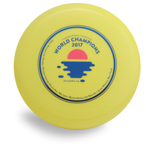 Wham-O 100 Mold FPA 2018 Design. Shows top view of a yellow disc.
