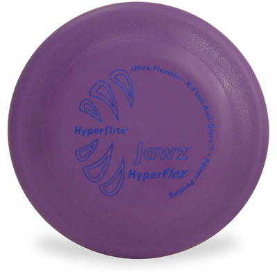 Shows top view of a purple Hyperflite Hyperflex dog frisbee.