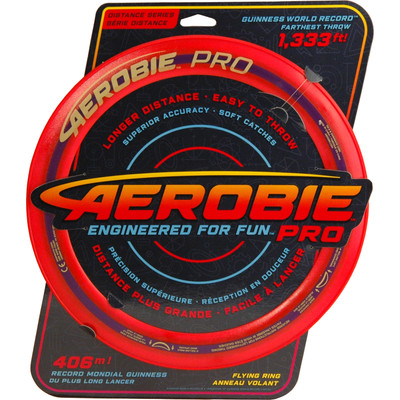 Aerobie PRO FLYING RING - 13" Assorted Colors - top view of red ring in packaging