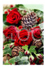 Holiday Christmas Theme Cleaning Cloth, Cones And Roses