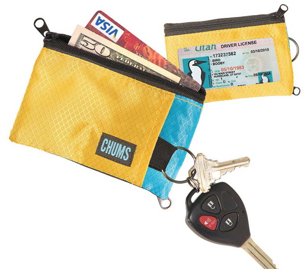 Chums Compact Surfshorts Wallet w/ Key Ring,2 Zipper Pockets,ID