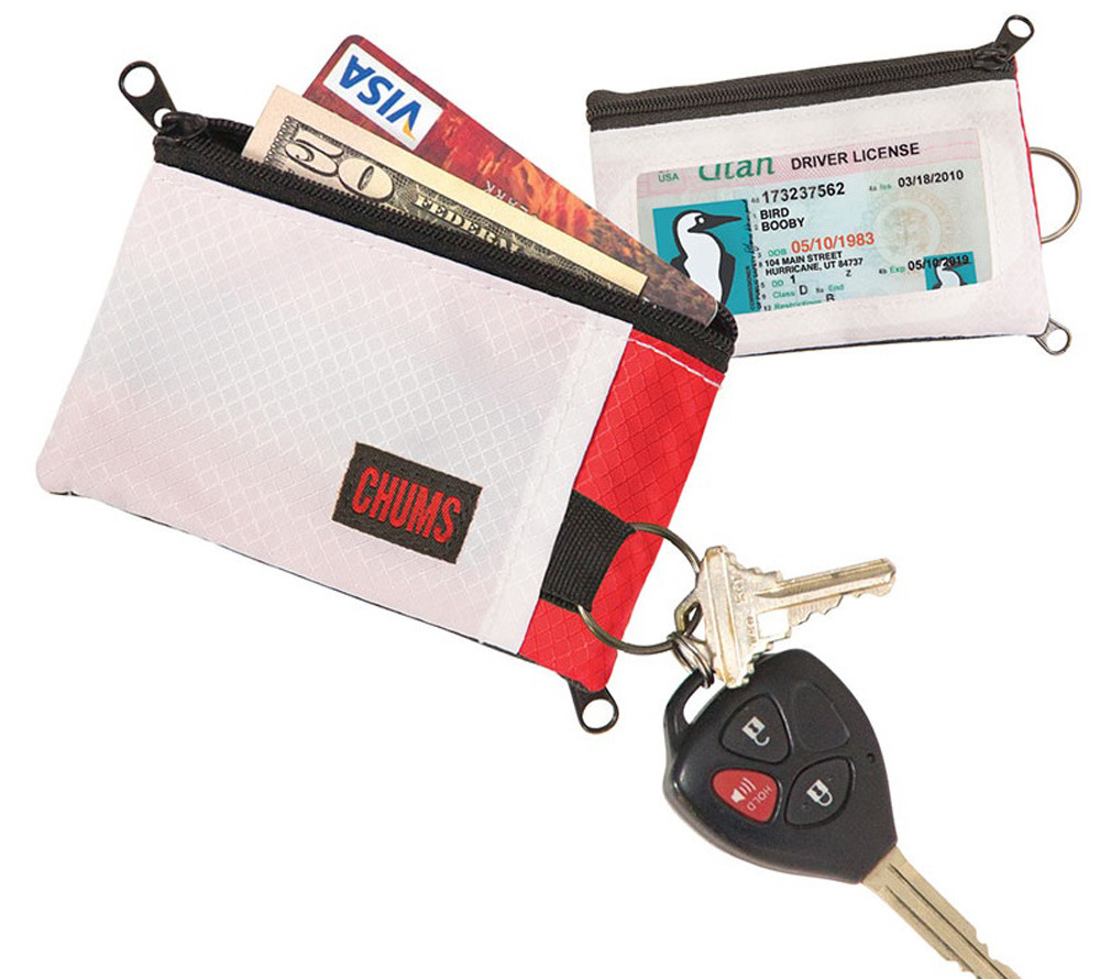 Chums Compact Surfshorts Wallet w/ Key Ring,2 Zipper Pockets,ID