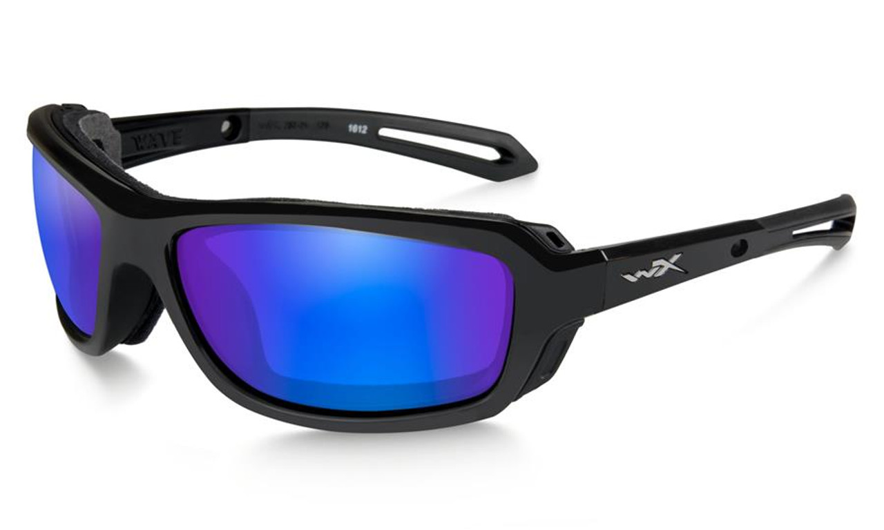 Wiley X Wave in Gloss Black with Polarized Blue Mirror Lens