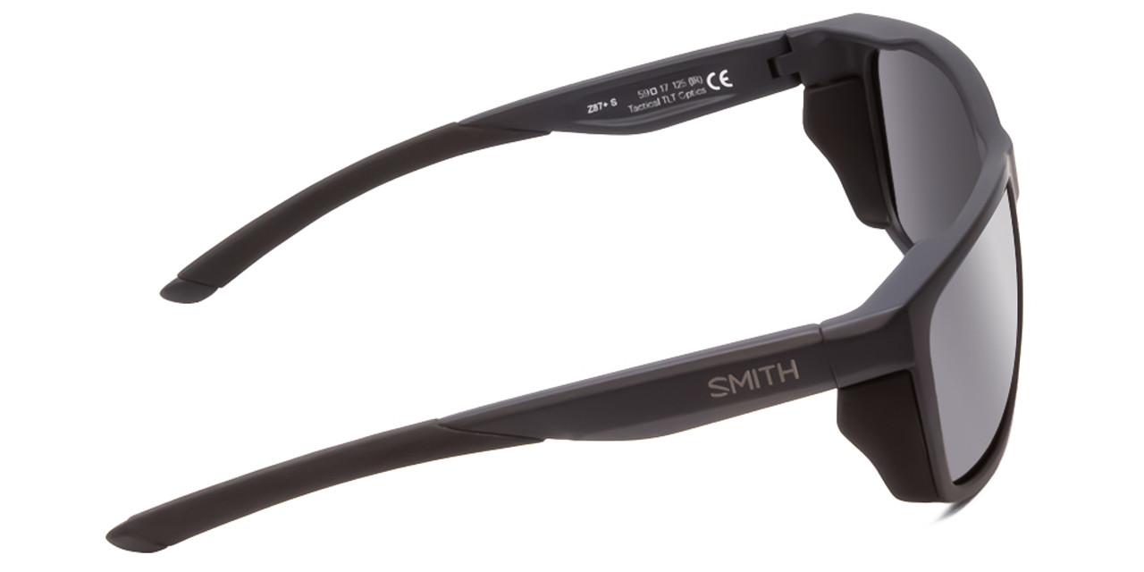 Side View of Smith Longfin Elite Wrap Sunglasses in Matte Deep Ink Navy Blue/Gray Smoke 59 mm