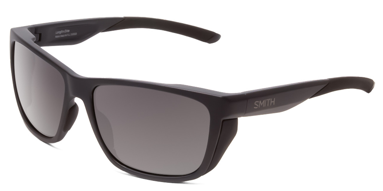 Profile View of Smith Longfin Elite Wrap Sunglasses Matte Deep Ink Navy Blue/Polarized Gray 59mm