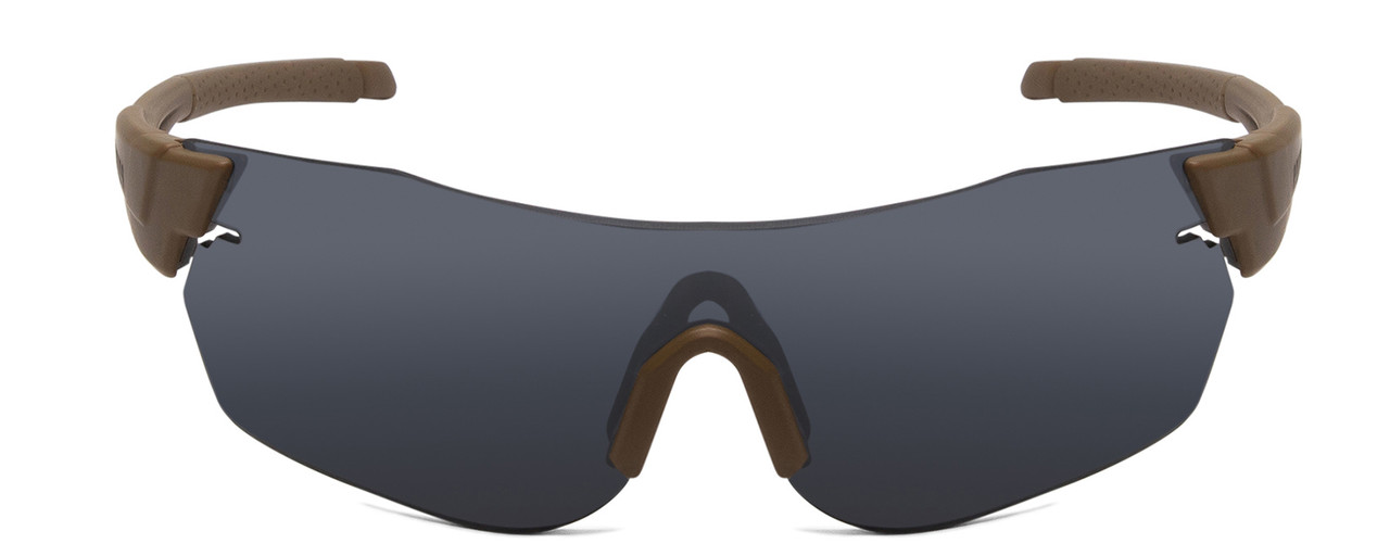 Front View of Smith Arena Elite Wrap Rimless Sunglass Tan 499 Brown/CP Black&Clear/Rose 135 mm