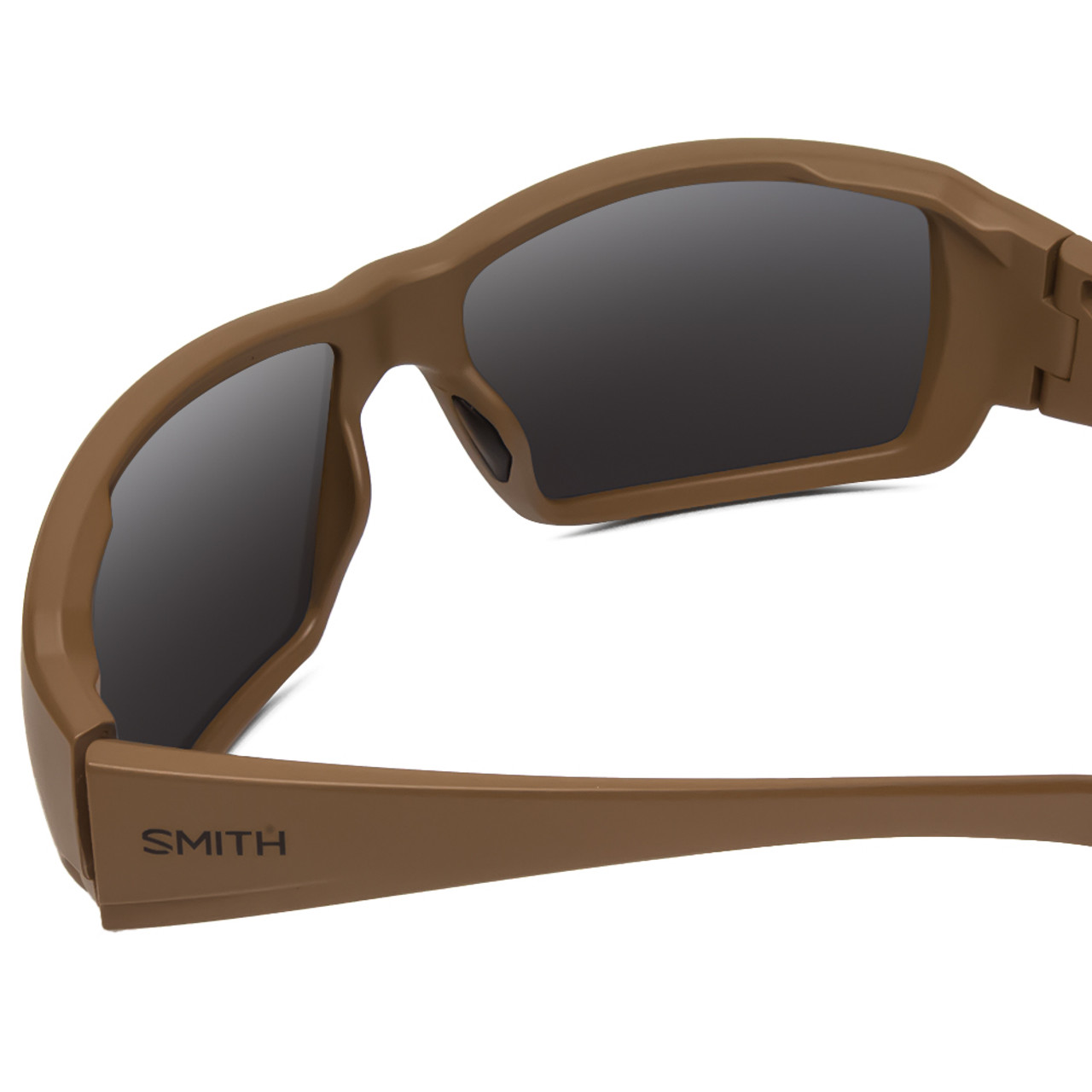 Close Up View of Smith Operators Choice Elite Unisex Wrap Sunglasses in Tan 499 Brown/Gray 62 mm
