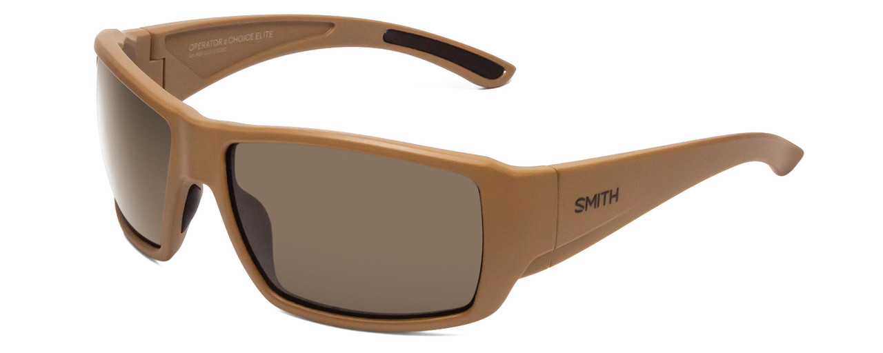 Profile View of Smith Operator Choice Elite Wrap Sunglasses in Tan 499 Brown/Polarized Gray 62mm