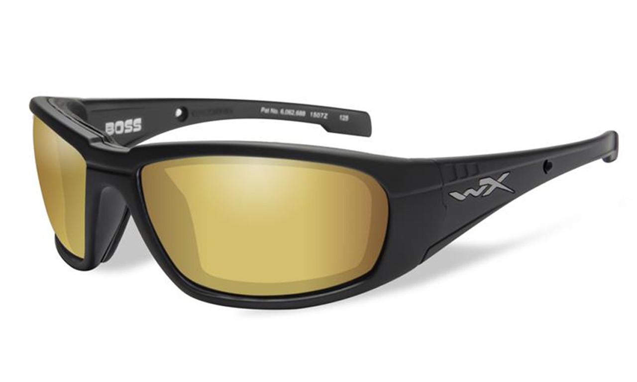 Wiley-X High Performance Eyewear Boss Sunglasses in Black with Polarized Gold Mirror Lens (CCBOS04)