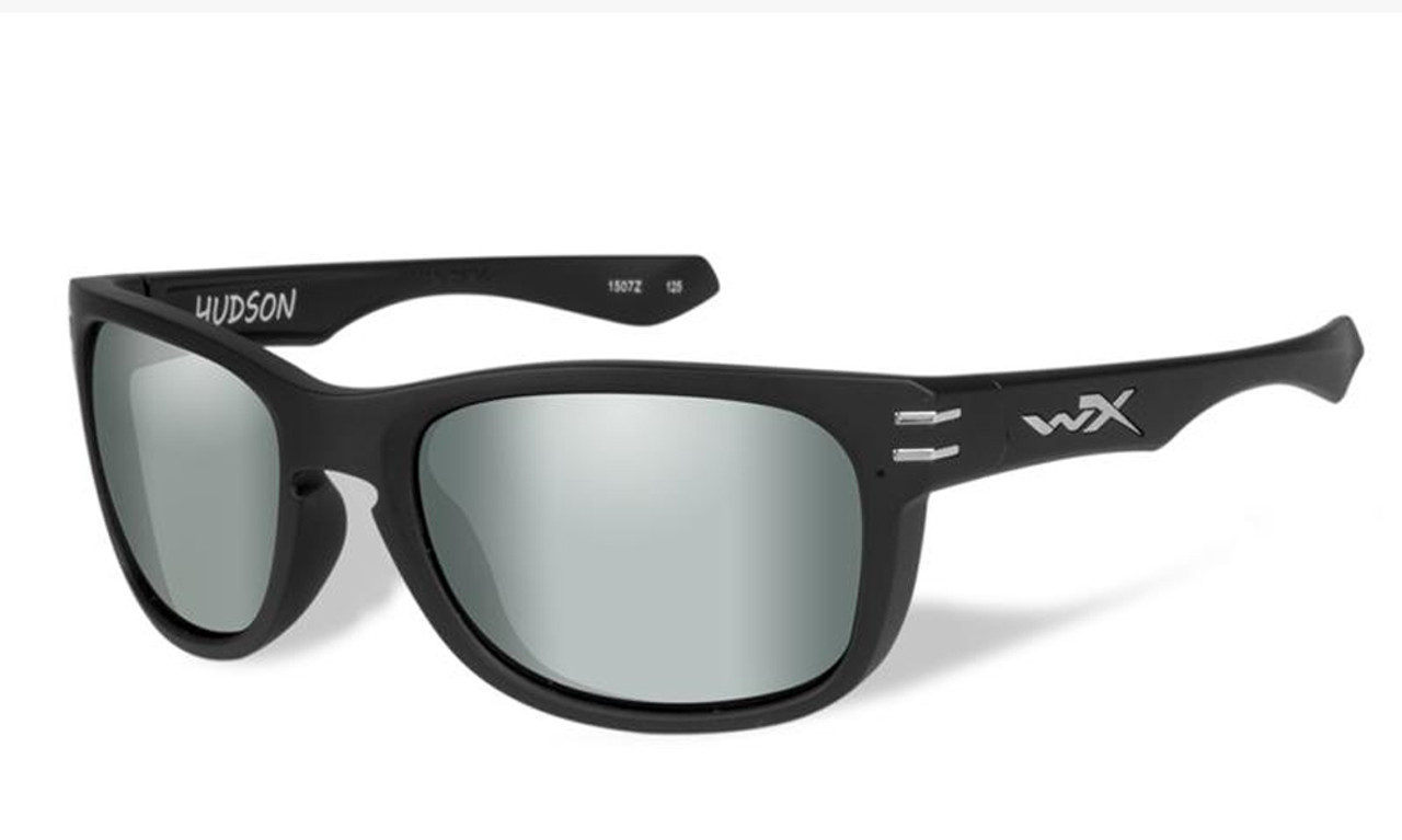Wiley-X High Performance Eyewear Hudson Sunglasses in Matte-Black with Polarized Green Flash Lens (ACHUD05)