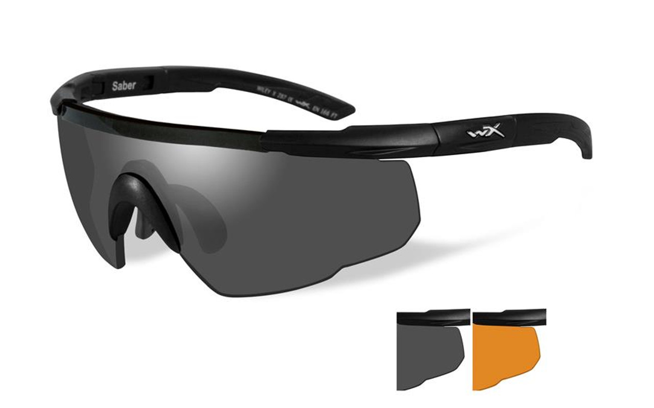 Wiley X Saber Advanced Safety Sunglasses in Matte Black with Rust/Smoke Lens Set