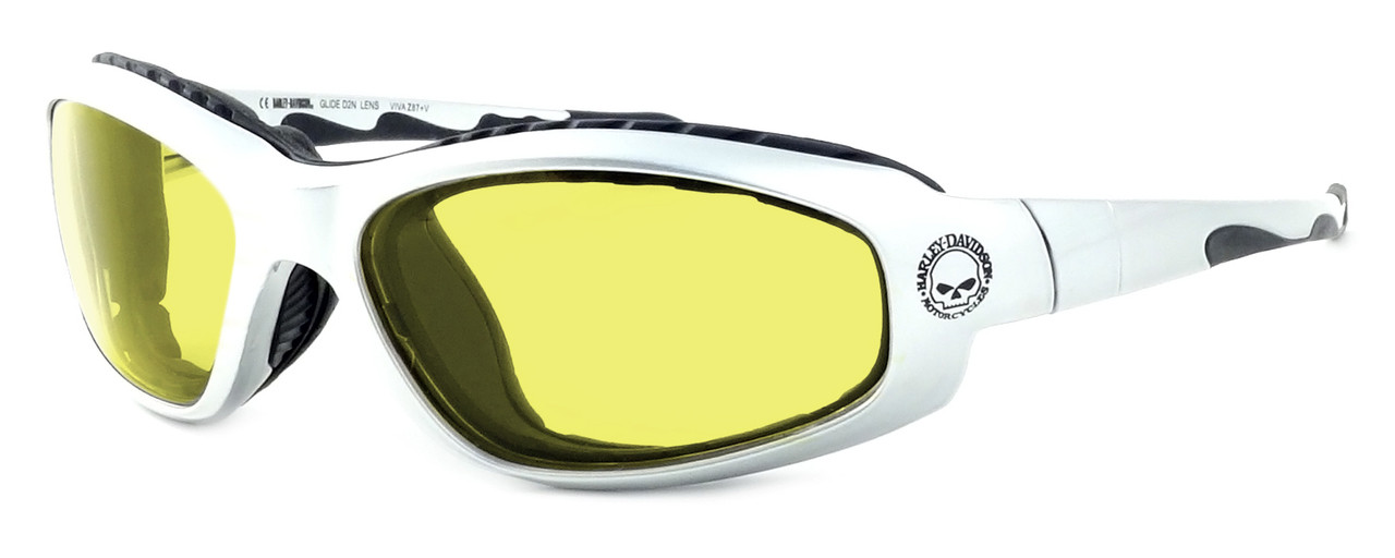 Harley-Davidson HDSZ909 Safety Glasses Sport Wrap-Around Design with Foam Inserts (Silver Frame & Yellow Lens)