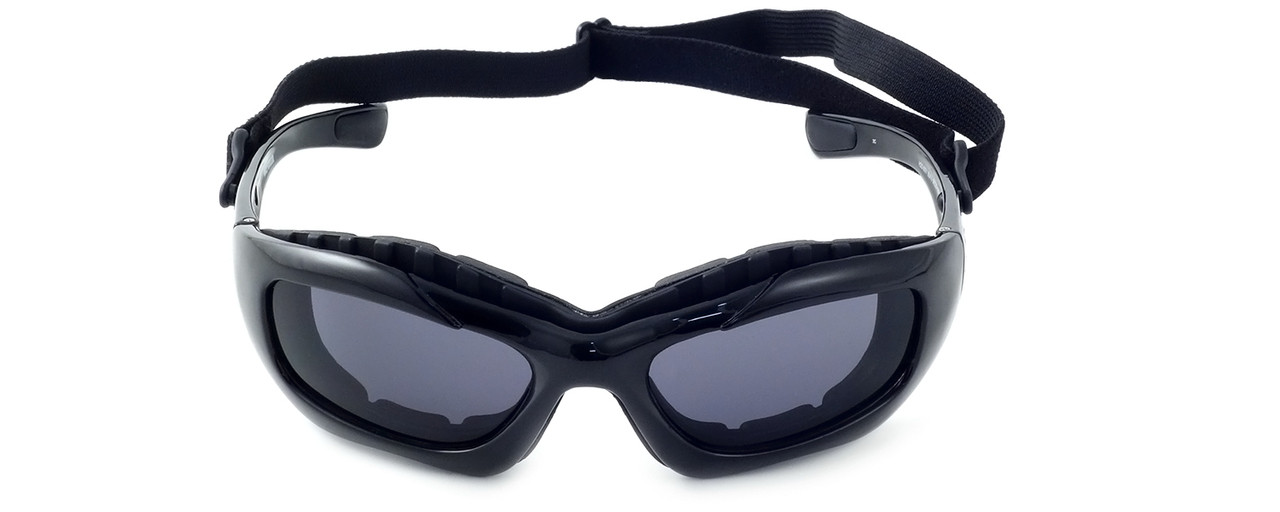 Harley-Davidson HDS6001 Safety Glasses Sport Wrap-Around Design with Strap & Foam Inserts (Black Frame & Grey Lens)