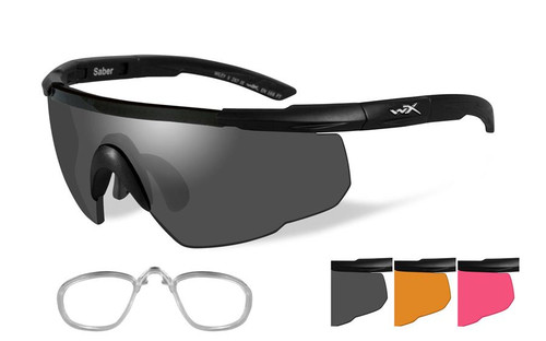 Wiley X Rx Saber Advanced Safety Sunglasses in Matte Black with Rust/Smoke/Vermillion Lens Set