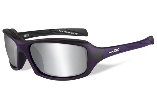 Wiley-X High Performance Eyewear Sleek Sunglasses in Matte-Violet with Silver Flash Grey Lens (CCSLE01)
