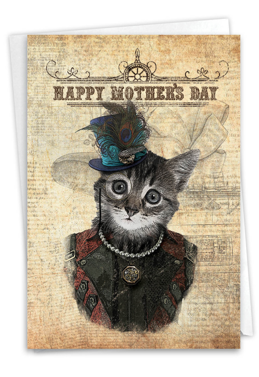 Greeting Card Cat Mother's Day Steampunk Cats D Mother'S Day