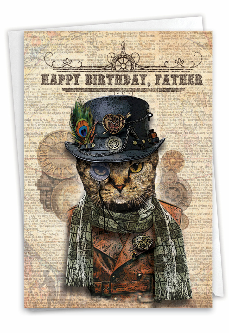 Steampunk Cats - E Birthday Father Greeting Card