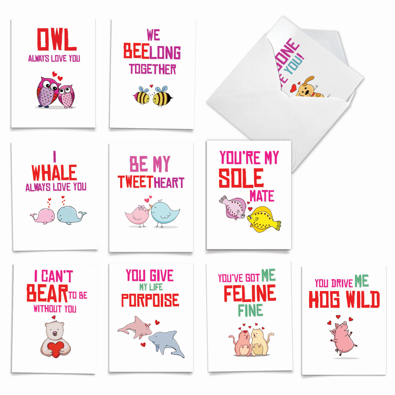 loving puns gone wild, assorted set of valentine's day notecards - am5660vdg