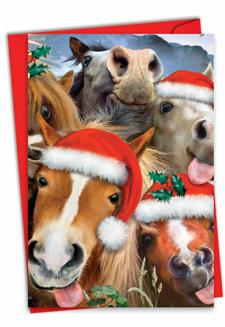 Merry Christmas To Zoo - Horses, Printed Christmas Greeting Card