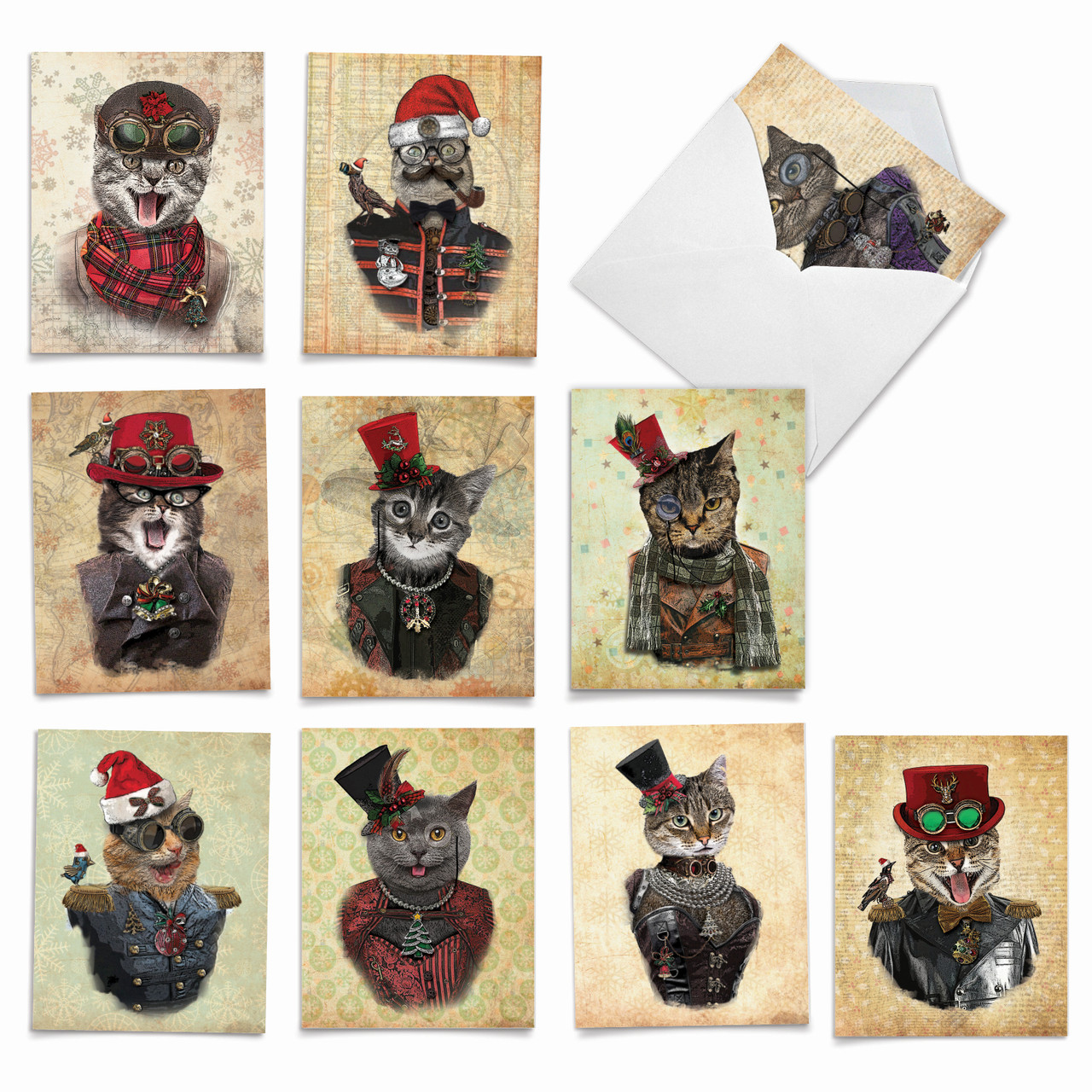 Christmas Steampunk Cats Christmas Notecards