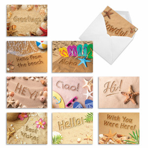Beach Notes, Assorted Set Of 10 Printed Blank Notecards - AM6113OCB