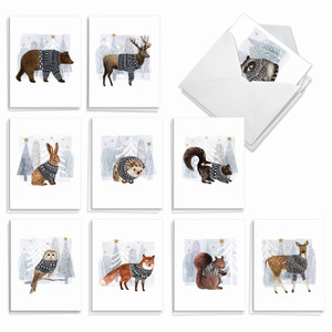 Cozy Woodland Animals, Assorted Set Of 20 Printed Christmas Notecards - AM2826XSG