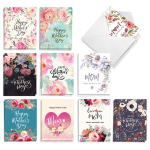 Blooming Calligraphy, Assorted Set Of Printed Blank Mother's Day Notecards - AM10349MDB-B2x10