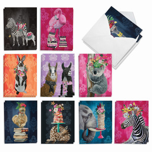 Fancy Wildlife, Assorted Set Of Printed Birthday Notecards - AM3364BDG-B2x10