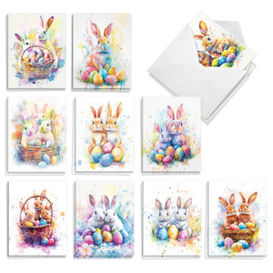 Funky Rainbow Rabbits, Assorted Set Of Printed Easter Notecards - AM10546EAG-B2x10