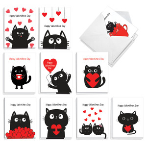 Black Cat, Assorted Set Of Printed Valentine's Day Notecards - AM11012VDG-B2x10