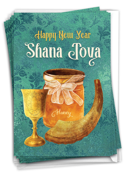 Carte De Lettrage Doré Shana Tova. Texte Translittéré En Hébreu - Bonne